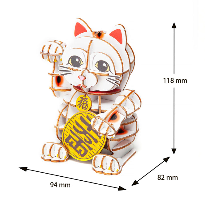 Wooden Art wa-gu-mi Lucky Cat (Beckoning Cat) Color Version
