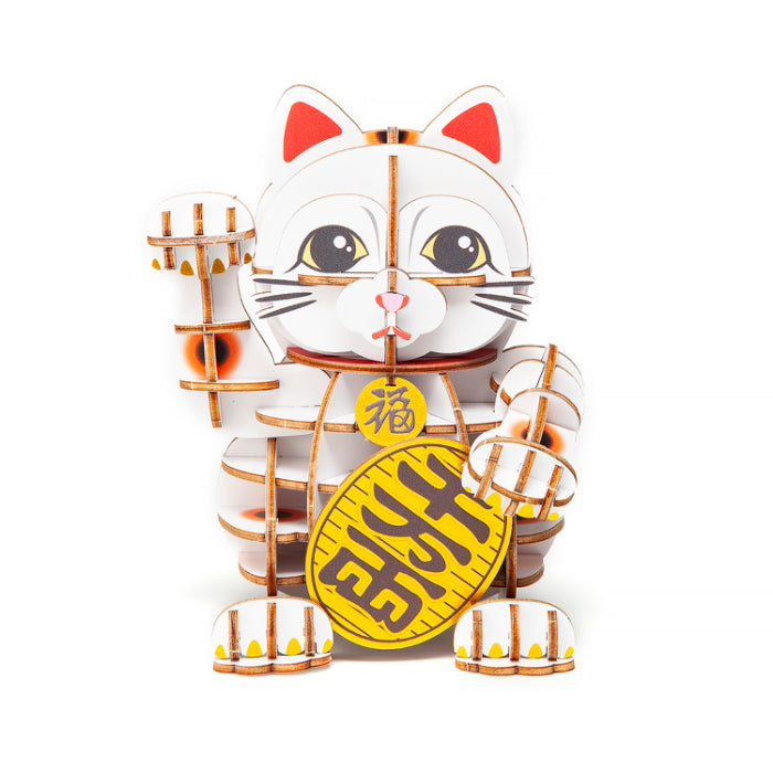 Wooden Art wa-gu-mi Lucky Cat (Beckoning Cat) Color Version