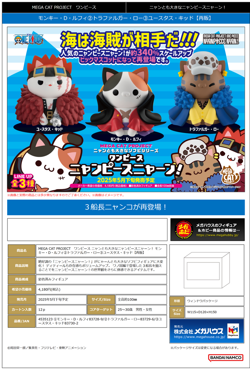 MEGA CAT PROJECT ONE PIECE Nyanto! The Big NYAN PIECE Series Monkey D. Luffy (Repeat)
