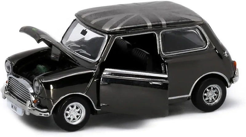 Tiny City Die-cast Model Car - Mini Cooper Union Jack Roof (Chrome Black) (RHD)